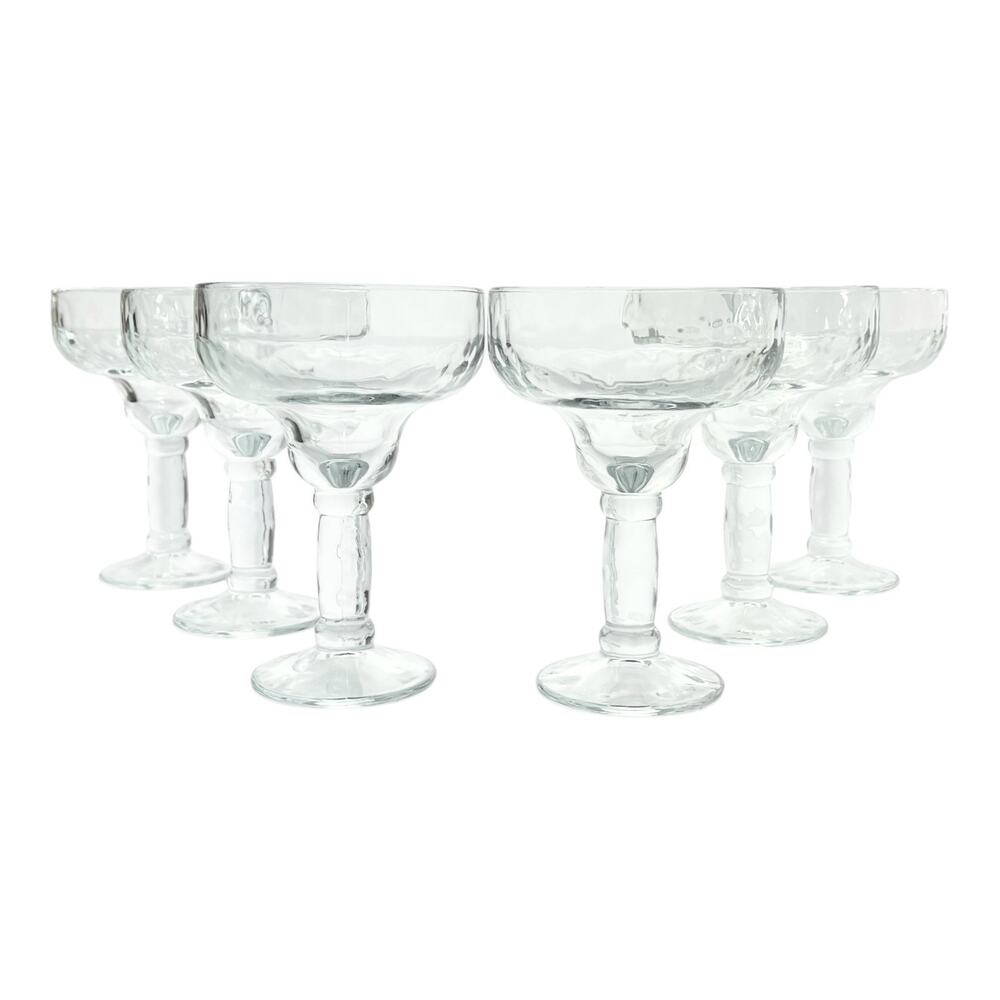 Set of 6 Heavy & Thick Clear Hammered-Style Margarita Glasses 6 3/4” 13.5oz